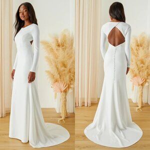 NWOT Lulus Eloquent Endearment White Long Sleeve Backless Maxi Dress